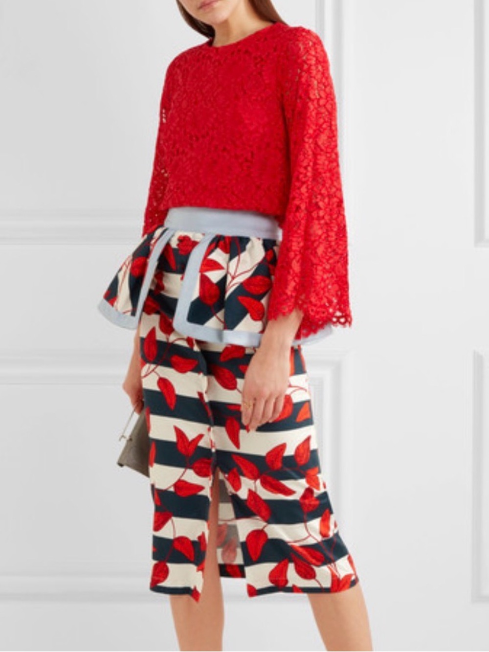Alice + Olivia Pasha Corded Lace Crop Top Red Small